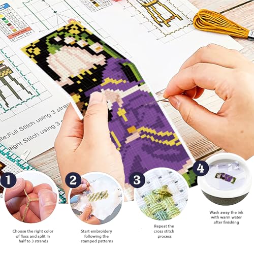 ACRNIGHEET 6PCS Cross Stitch Bookmark Kit for Beginner Fairy Tale Stamped Cross Stitch Kits Needlepoint Kit for Adults DIY Tassel Embroidery Bookmark Kits with Instructions Craft Gift 8.5"x3" 11CT - style: Fairy Tale Patterns