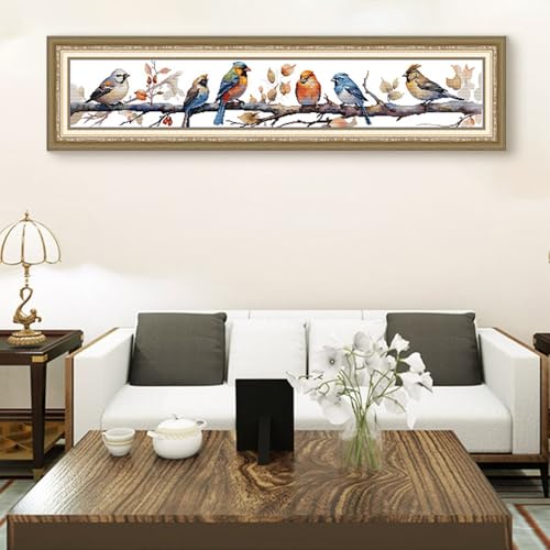 Rosyfoxes Cross Stitch Kits Stamped Full Range of Embroidery Starter Kits for Adult DIY- Printed kit Birdies 4(Printed) 14ct 2 trands 37.4×7.5 inches - color: printed kit Birdies 4(printed)14ct 2 strands37.4×7.5 inches