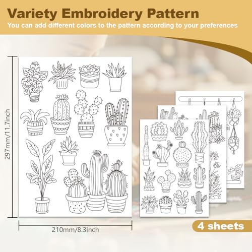30Pcs Bonsai Cactus Water Soluble Hand Sewing Stabilizers - style: Bonsai Cactus