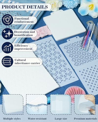 FIVEIZERO 30PCS Sashiko Stencils Kit,Sashiko Templates&4 Heat Erasable Pens - color: new style-big