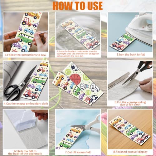 FREEBLOSS 6 Set Cross Stitch Bookmark Kit 11 CT Stamped Cross Stitch Kit DIY Embroidery Bookmark Kits for Adult Beginners with Instructions, Boy Theme, 6 x 20 cm/8" x 2.4" - style: Boys