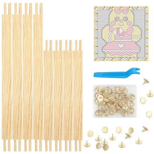 8 PCS Embroidery Stretcher Bars Frame Set - Wooden Needlepoint Frame Kit with 2 Sizes & 30 Thumb Tacks, Adjustable Needlework Frame for Embroidery, Cross Stitch, Canvas & DIY Crafts (6in+7.8in) - color: 6in+7.8in