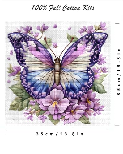 askkqtx Butterfly Stamped Cross Stitch Kits for Adults 14x14 Inch - color: Butterfly-XJ007