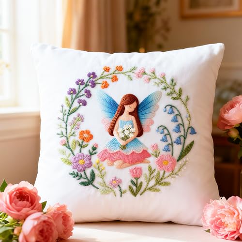 BEUNITONE 4 Set Fairy Patterns Embroidery Kit for Beginners 7.9"x7.9" DIY Complete Needlepoint Kits for Adults, Cross Stitch Starter Kit with Hoops and Instructions, Handmade Gifts for Home Decor - style: A-Fairy