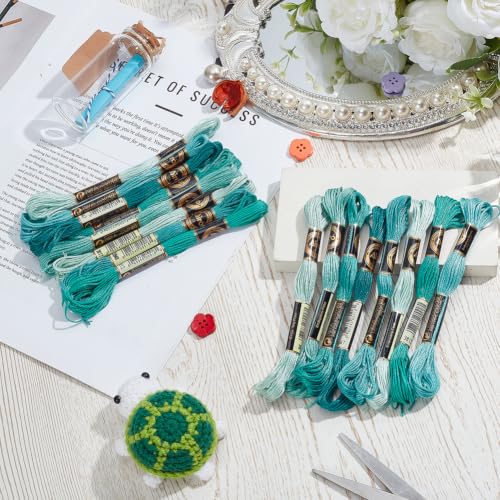 16 Skeins 140 Yard Green Embroidery Floss 6 Ply Gradient Color Embroidery Thread Polyester Cross-Stitch Threads Friendship Bracelets String for Hand Embroidery String Art DIY Creation - color: Green