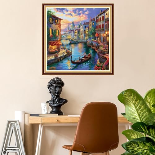 Fanxvivy Stamped Counted Cross Stitch Kits for Adults Printed Cross-Stitch Patterns 11CT Stamped or Counted Cross Stitching Embroidery Kit Needlepoint Kits-Scenery of Venice on the Water 18x18 inch - color: Artkits19