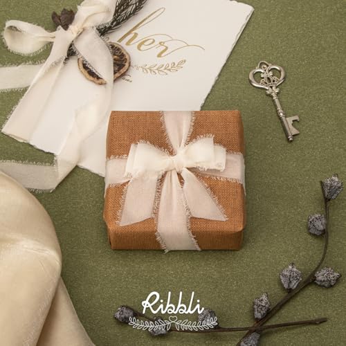 Ribbli Nude Ribbon 1 Inch x 3 Rolls Total 24 Yards Cream/Nude/Beige Handmade Fringe Chiffon Silk Ribbon for Wrapping Wedding Invitations Bridal Bouquets DIY Crafts Home Decor - color: Cream/Nude/Beige