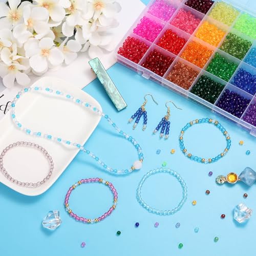 PAXCOO 5320Pcs Crystal Acrylic Beads for Jewelry Making, Round Faceted Bicone Gem Beads in 28 Colors (4 MM) - size: 4 MM