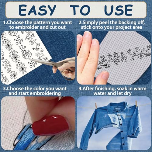 30Pcs Embroidery Paper Flowers Water Soluble Embroidery Designs Floral Lace Trimming Theme Stick and Stitch Wash Away Transfer Paper Stabilizers for Hand Sewing Beginners 11.7 x 8.3 Inch - color: Flower