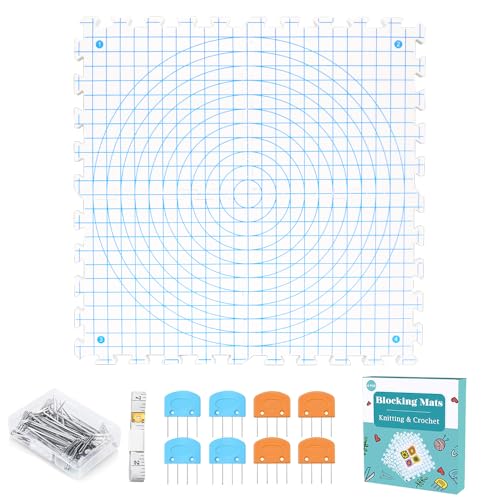 Yarniss Blocking Mats for Knitting & Crochet with 50 T Pins, 12.6" x 12.6" - color: White