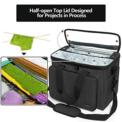 Teamoy Knitting Bag, Yarn Storage Organizer Crochet Bag Tote, Black - color: Black