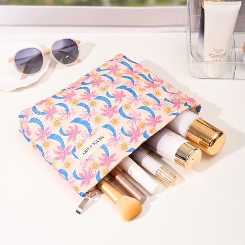 Pink Palm Tree Makeup Bag Zipper Cosmetic Toiletry Pouch Summer for Travel - color: Coco Seaside