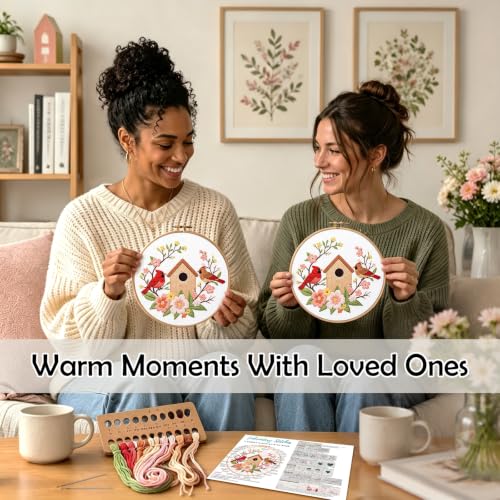 Louise Maelys Cardinal Birdhouse Flowers Embroidery Kit for Beginners - color: Cardinal Bird and Birdhouse