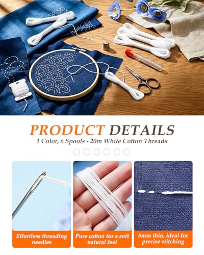 eZAKKA Sashiko Embroidery Kit 30 Patterns, 9 Needles &6 Threads for Mending - color: White Sashiko Full Kit(45Pcs)