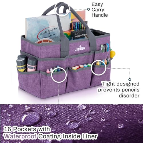 Craft Tote Bag Organizer For Art Storage With Multiple Pockets, Purple - color: Purple