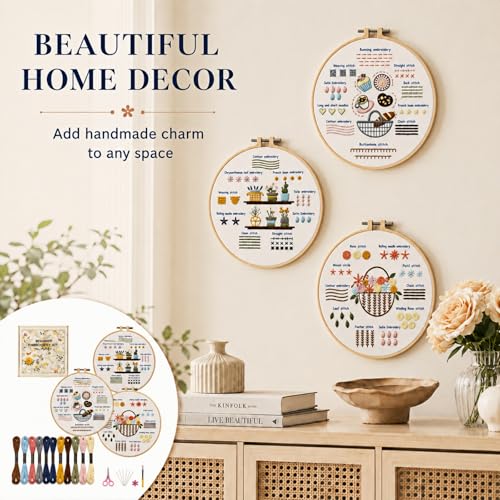 Ruyitycy Embroidery Kit for Beginners and Adults, Learn 21 Stitches with Video Tutorials, All-in-One Hand Embroidery Starter Set with Patterns, Hoop, Threads and Tools