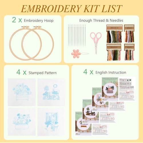 4 Sets Pussy Cat Embroidery Kit for Beginners with Tool Set Cat Pattern - color: Pussy Cat