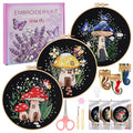 Uniartfy 3 Sets Embroidery Kit for Adults Beginners, Needlepoint Kits Cross Stitch, Hand Embroidery Starter Kit with Mushroom Stamped Patterns, Hoop, Tools, Colorful Threads with Needles, Instructions - color: Embroidery Kit-L