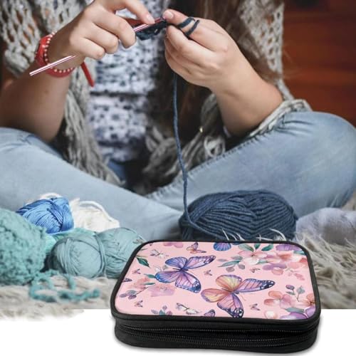 Kathyboom Butterfly Flower Empty Crochet Hook Case Portable Crochet Hook Organizer Case Stand Up-Corchet Organizer - Crochet Hook Holder for Crochet Needles, Crochet Accessories - color: Butterfly Flower2