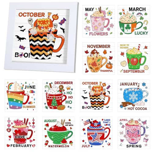 Trandraft 13 Pcs Coffee Mug Holiday Small Diamond Art Kits for Adult Craft - style: Coffee