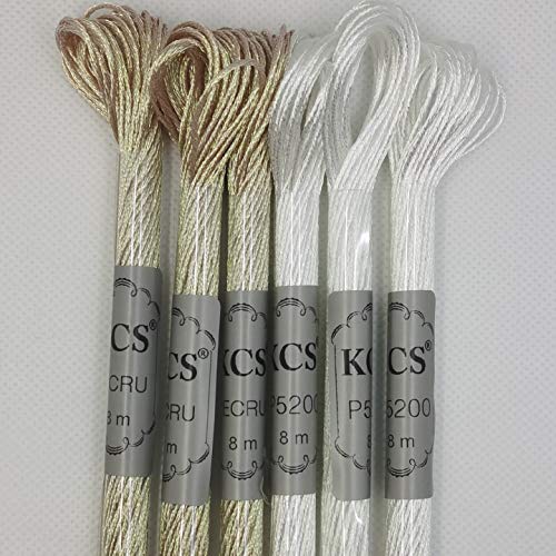 KCS 6-Strand Cross Stitch Metallic Variegated Pearl Shiny Embroidery Floss (6 skeins, P5200+PECRU) - color: P5200+PECRU