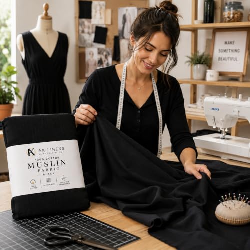 AK TRADING CO. Muslin Fabric/Textile - Draping Fabric - Black 5 Yards Medium Weight - 100% Cotton (60in. Wide) - color: Black, size: 5 Yards