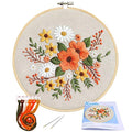KISSBUTY Embroidery Kit with Pattern, Bamboo Hoop, Color Threads, Floral Pattern (Flowers), for Kid