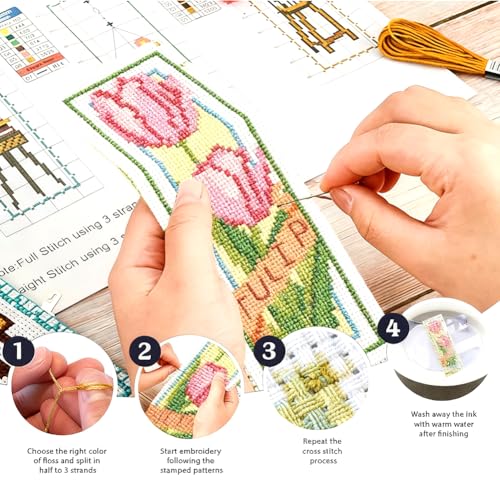 ORIGACH 6 Set Spring Floral Cross Cross Stitch Bookmark Kit for Beginner - style: Spring Floral