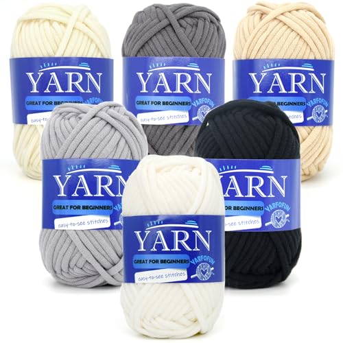 6 Pack Beginners Crochet Yarn Black Grey Beige White Cotton Nylon Blend Yarn for Crocheting Knitting with Easy-to-See Stitches - Black White Series - color: Black White Series, size: 6 PACK