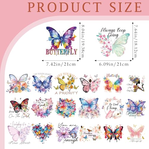 Dazoratix Watercolor Butterfly Iron on Transfers - 20 Sheets Cute DTF Ready to Press Heat Patches Floral Vinyl Designs Stickers Decals for T Shirts Women Clothes Clothing DIY Craft Applique Decoration - style: Watercolor Butterfly