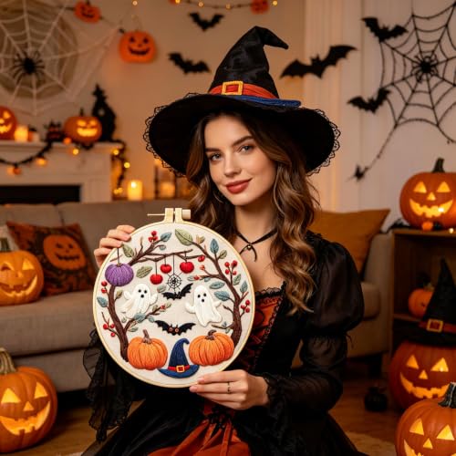 RUIQLXHANG Halloween Ghost Pumpkin Embroidery Kit for Beginners - color: Ghost Pumpkins