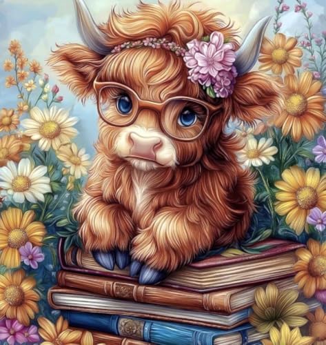 MYBISYMQQ Highland Cow & Sunflower Stamping Cross Stitch Kit, 11CT Embroidery Starter Kit for Adult Beginners, Needlepoint Craft for Home Decor, 13.7 x 13.7 Inch - color: T013
