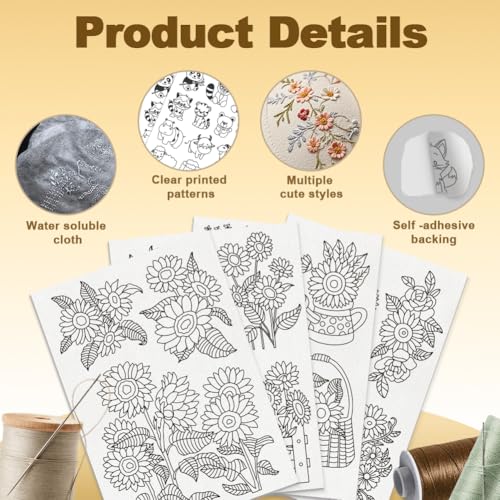 18Pcs Sunflower Bouquet Water Soluble Hand Sewing Stabilizers - style: Sunflowers Bouquets