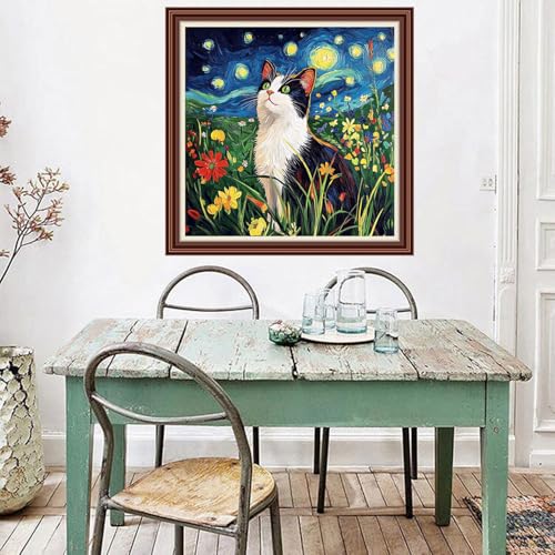 Dimxvean Counted Cross Stitch Kits for Adults,11CT Unprinted Cross-Stitch Pattern Embroidery Kit Cross Stitching Kit Supplies Needleworks Set-Night Moon Cat 18x18 inchs - color: SetColor20