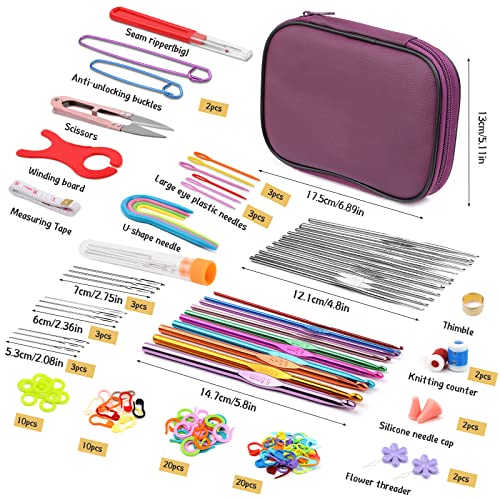 IMZAY 110 Pcs Crochet Hooks Set 0.6–6.5mm Crochet Needles for Yarn - color: Purple, size: 110 Pcs