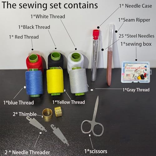 39Pcs Sewing kit for Adults：Stainless Steel Big Eye Needles