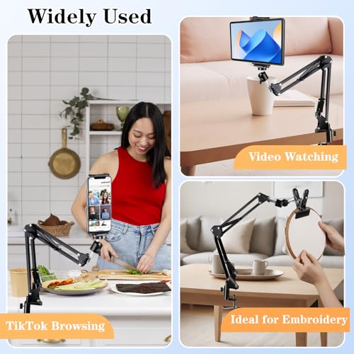Adjustable Hand Embroidery Hoop Stand,Black Cross Stitch Hoop Holder with 360° Rotation,3-in-1 Hoop/Tablet/Phone Stand Hand Free,Needlepoint Hoop Stand,Cross Stitch Stand Suitable for Embroidery Hoops - style: 1PC-Black
