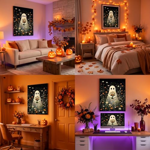 Ghost Flower Stamped Cross Stitch Kits for Adults Beginners 12x16 inch - color: ghost Cross Stitch