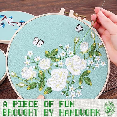 25 Skeins Green Series Cross Floss Stitch Thread, 8m Cotton Embroidery Floss Set with Plastic Bobbins & Needle - color: Green Series-1