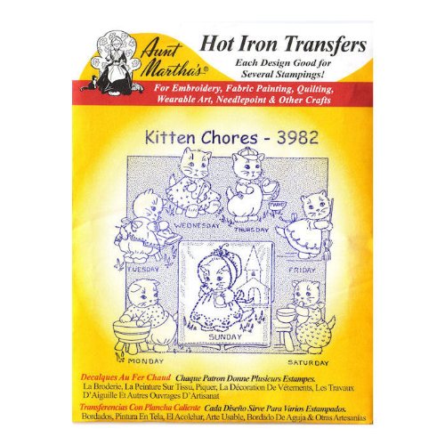 Kitten Chores Aunt Martha's Hot Iron Embroidery Transfer