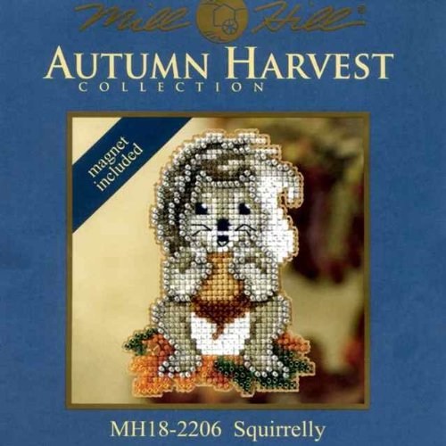 Squirrelly Beaded Counted Cross Stitch Ornament Kit Mill Hill 2012 Autumn Harvest MH18-2206