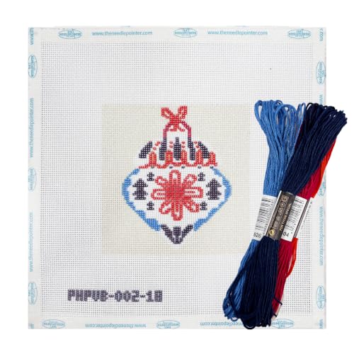 Howie's Needlepoint Festival Bauble Needlepoint Kits for Adults & Beginners, 18 Mesh Printed Needlepoint Canvas, Stamped Patterns Canvas Starter Kits(Nordic Flower Bauble,4"x 4") - color: Nordic Flower Bauble