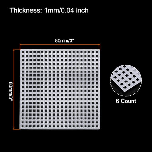 MECCANIXITY 30pcs 3"x3" Plastic Mesh Canvas Sheet 6 Count Needlepoint Blank Canvas for Embroidery Knit Crochet Acrylic Yarn Crafting, Clear White