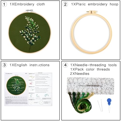 Crafmanoe Hand DIY Embroidery Kits for Beginners Adults, Plant Crewel Embroidery Starter Kits, Stamped Cross Stitch Kits for Beginners Adults Craft Kits for Women, Embroidery Hoops, Fabric and Thread - color: H810