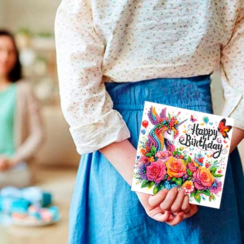 ACSAUMMY Diamond Art Happy Birthday Cards, 6 Pack 5D Diamond Greeting Cards Kits for Adults DIY Diamond Art Birthday Cards with Envelopes Birthday Gifts for Families, Friends, Partners - color: Happy Birthday-6pcs