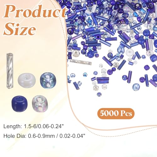 MECCANIXITY 5000 Pcs Mixed Glass Seed Beads, 1.5-6mm Mini Loose Glass Bugle Spacer Bead Embroidery Beads for DIY Craft Projects Earrings Necklaces Bracelets Jewelry Making, Dark Blue - color: Dark Blue