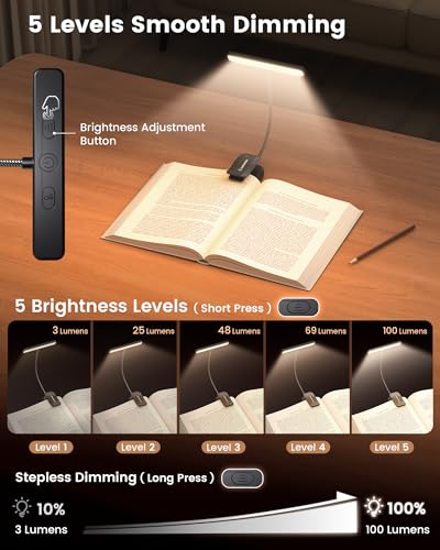 Glocusent 26 LED Reading Lights for Books in Bed, Ideal Gifts for Reader - color: Black