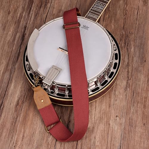 Nefelibata Banjo Strap,2"Wide Double Crazy Horse Leather Jacquard Embroidery Strap Adjustable Replacement,Multi-pattern Strap With Metal Clips - color: A#-burgundy