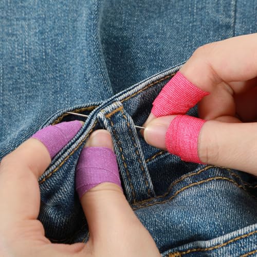 4PCS Thimble Tape for Hand Sewing, Self-Adhesive Finger Tape Sewing Finger Protector Breathable Nail Bandage for Quilting, Embroidery DIY Crafts (Rose Red, Green, Purple, Blue)