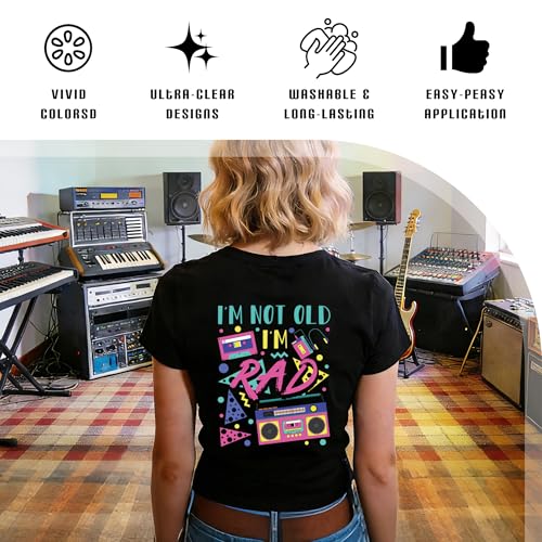 Dazoratix DTF Transfers Ready to Press - 20 Sheets Back to 80s Iron on Patches for Women T Shirts Retro Neon Vintage 90s Disco Heat Stickers Vinyl Decals for Clothes Costume Party DIY Craft Decoration - style: Back to 80s